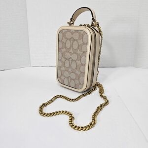 Coach Beige Signature Crossbody Bag with Gold Chain